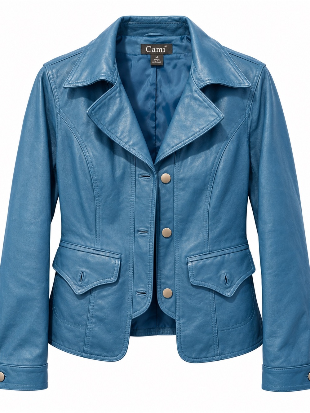 Cami Teal Leather Snap-Front Jacket